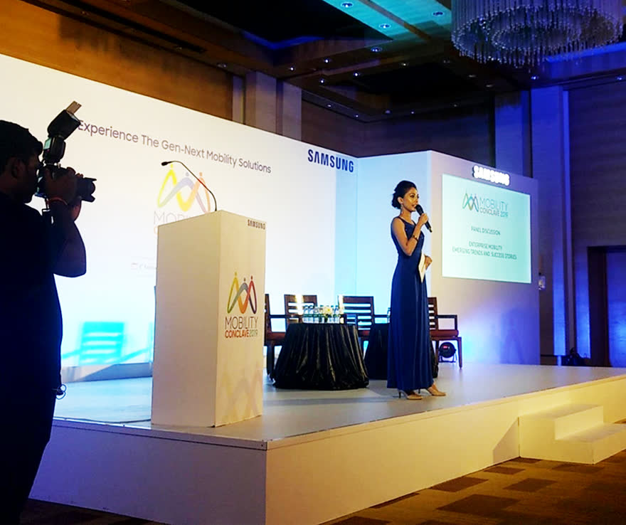 Dhwani Rao hosting a Samsung conference